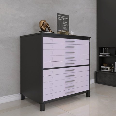 Mapoteca 10 Gavetas 120,4cm x 122,3cm Aço Preto/Lilas
