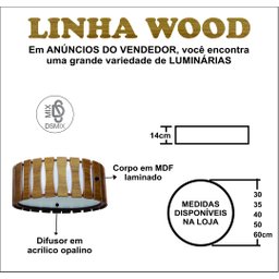Lustre Plafon Madeira Ripado Redondo 50 Cm para Sala de Estar Sala de Jantar Cor Málaga - 2