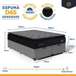 Cama Box Baú com Colchão de Espuma D45 Pillow Top Suport Maxx Queen 158cm - 3