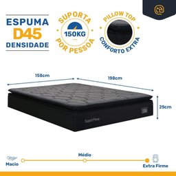 Cama Box Baú com Colchão de Espuma D45 Pillow Top Suport Maxx Queen 158cm - 4