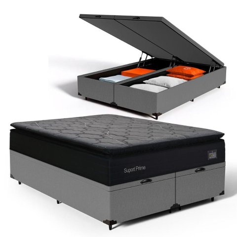 Cama Box Baú com Colchão de Espuma D45 Pillow Top Suport Prime Queen 158cm