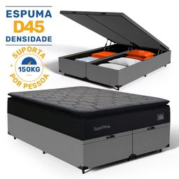 Cama Box Baú com Colchão de Espuma D45 Pillow Top Suport Maxx Queen 158cm - 2