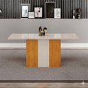 Ver imagem 2 de Conjunto Sala de Jantar Doha 1,60m Tampo Copo Off White com 6 Cadeiras Cinamomo/Off/Joli Camurça