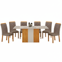 Ver imagem 1 de Conjunto Sala de Jantar Doha 1,60m Tampo Copo Off White com 6 Cadeiras Cinamomo/Off/Joli Camurça