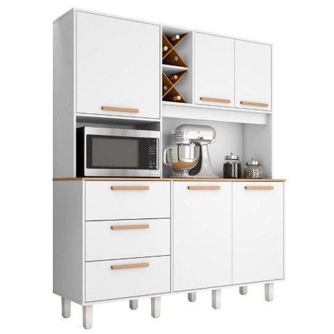 Kit Cozinha 5 Portas 3 Gavetas 161 cm Mari Branco Absoluto Zanz
