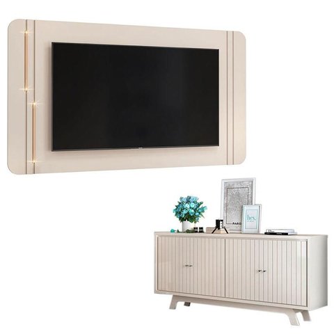 Painel para Tv Suspenso Ariana e Aparador Buffet Mercuri Off White – Dj Móveis