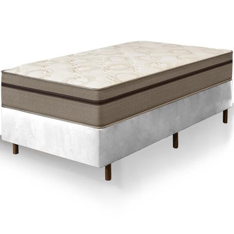 Cama Box Branca + Colchão Solteiro King Bariloche Tabaco Molas Ensacadas One Face 96x203x63cm