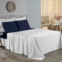 Ver imagem 1 de Jogo Cama Queen Nobre 4 Peças Lençol Elástico 30cm Altura 100% Algodão Branco Azulmarinho