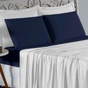 Ver imagem 3 de Jogo Cama Queen Nobre 4 Peças Lençol Elástico 30cm Altura 100% Algodão Branco Azulmarinho