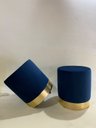 Ver imagem 1 de Kit 2 Puffs com Base Dourada Elegante Moderno Luxo Redondo Cor Veludo Azul Decorar Sala Moveis