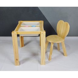 Kit Mesa Sensorial com Tampo + Bandejas + Cadeira Coração Pinus - 3