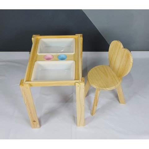 Kit Mesa Sensorial com Tampo + Bandejas + Cadeira Coração Pinus