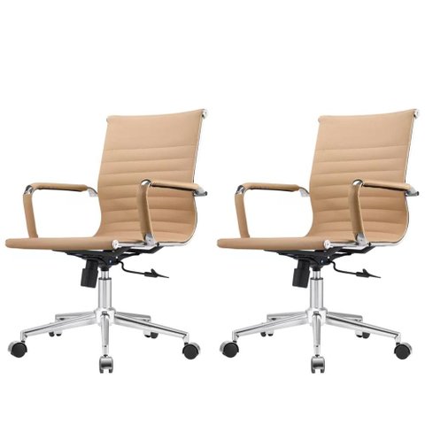 Kit 2 Cadeiras Giratória Baixa Office Manhattan Esteirinha Fratini Revestida em (pu) Fendi Base Rod