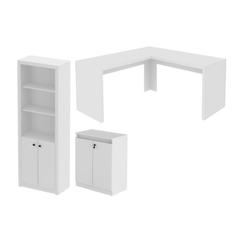 Conjunto para Escritório Branco 3 Peças Tecnomobili