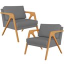 Ver imagem 1 de Kit 2 Poltronas Decorativa para Sala Estar Pietra Estrutura de Madeira L02 Suede Cinza - Lyam