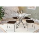 Ver imagem 1 de Conjunto: Mesa Sala Jantar Volga C/ Tampo de Vidro 90cm e 4 Cadeiras Noruega Niquel - Courano Marrom