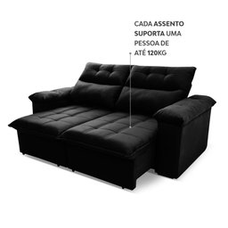 Sofá Retrátil/reclinável Verona 2,00m Suede Velut Preto C/ Molas no Assento - King House - 7