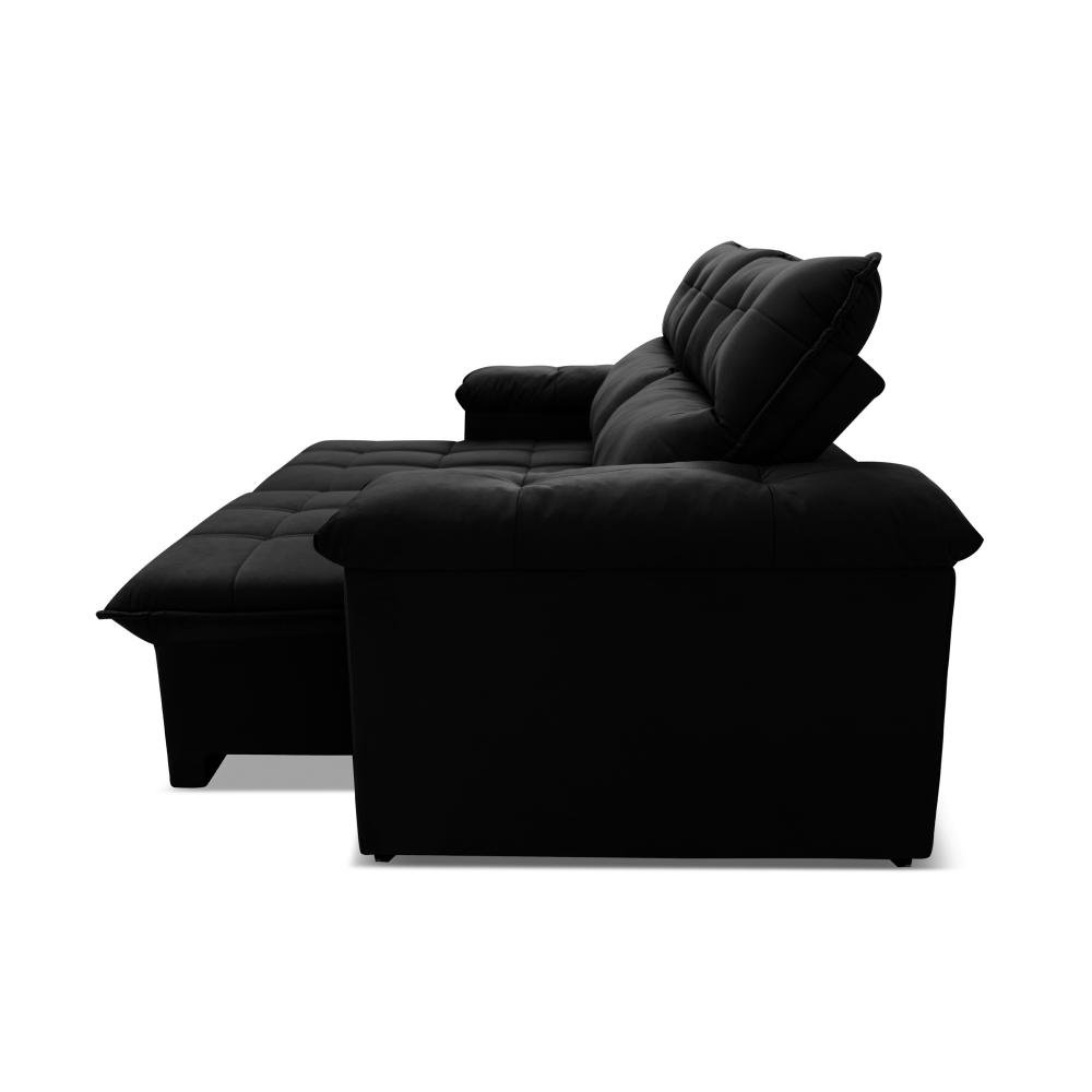 Sofá Retrátil/reclinável Verona 2,00m Suede Velut Preto C/ Molas no Assento - King House - 6