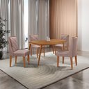 Ver imagem 1 de Mesa de Jantar Copper 120cm Tampo Mdf 4 Cadeiras Moderna Linho Capuccino/naturale/naturale