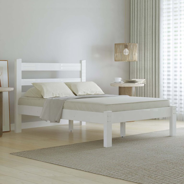 Cama Casal em Madeira Maciça Reforçado Rubi Nemargi:branco