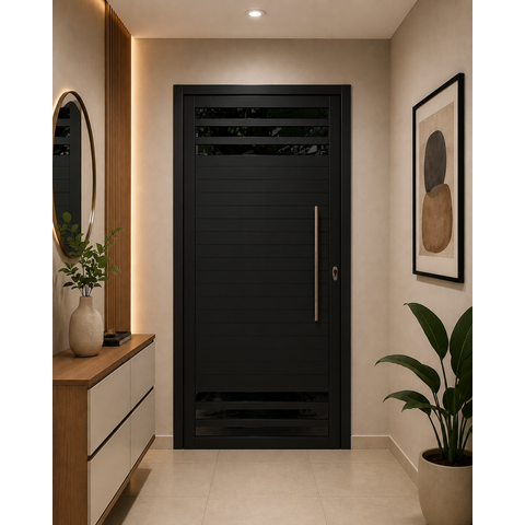 Porta Pivotante Preto 6 Vidros 210x100 Lado Esquerdo