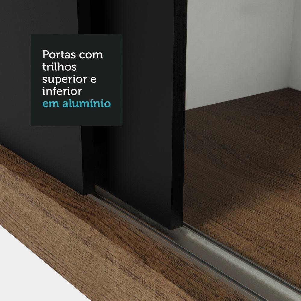 Guarda-roupa Solteiro 2 Portas de Correr com Espelho 4 Gavetas Rustic/preto Vivare Plus Madesa - 9