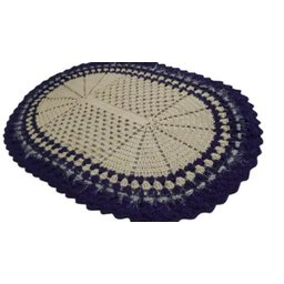 Tapete de Crochê Oval Branco e Azul Artesanal - 1