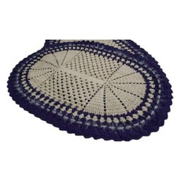 Tapete de Crochê Oval Branco e Azul Artesanal - 4