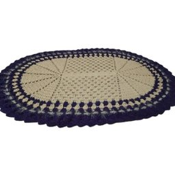 Tapete de Crochê Oval Branco e Azul Artesanal - 2