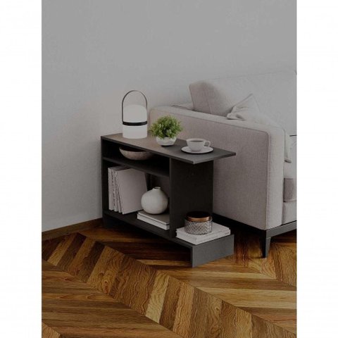 Mesa de Cabeceira Restn Retangular MDF Madeira 81cm Preto Fosco