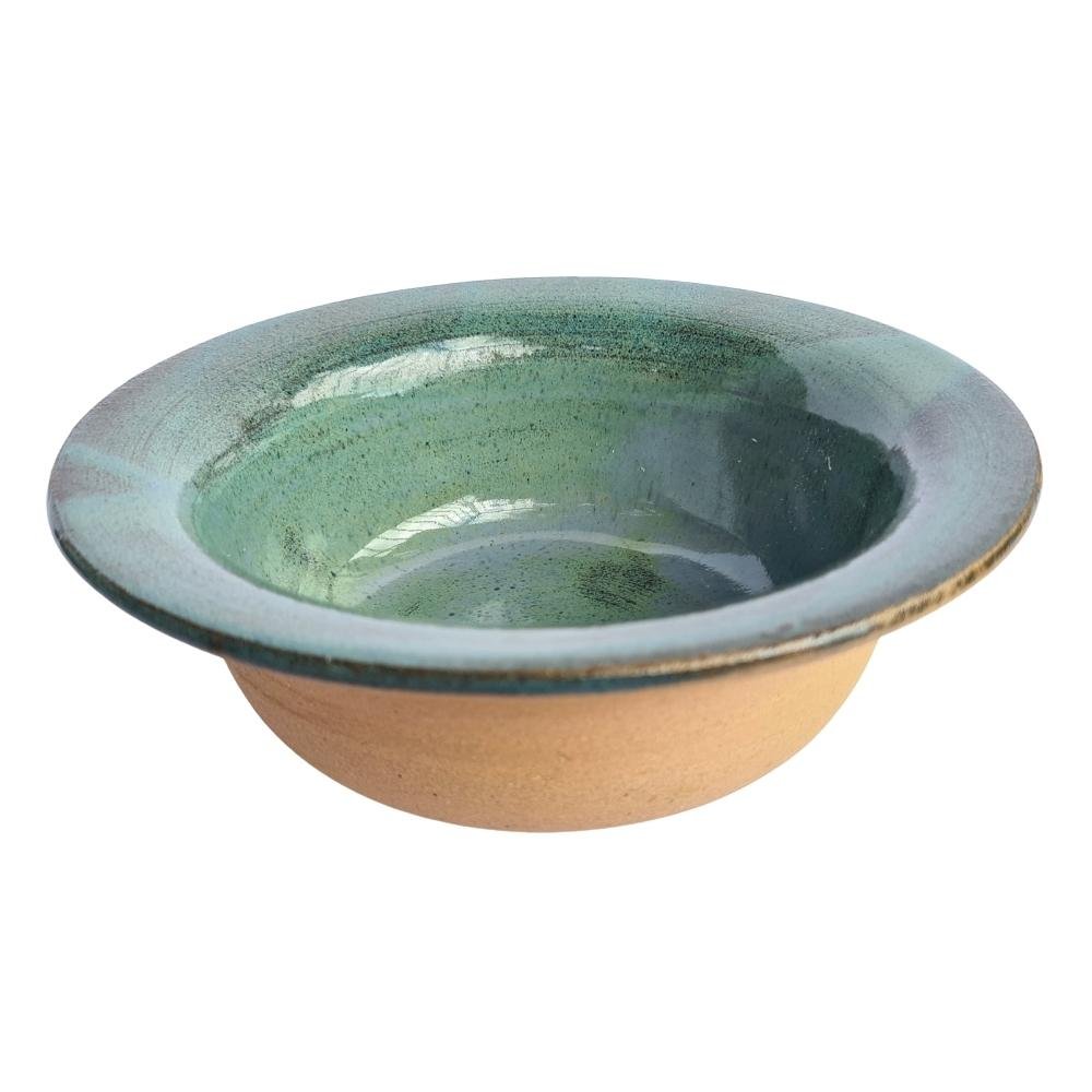 Bowl com aba Azul esverdeado de cerâmica para sopa e salada