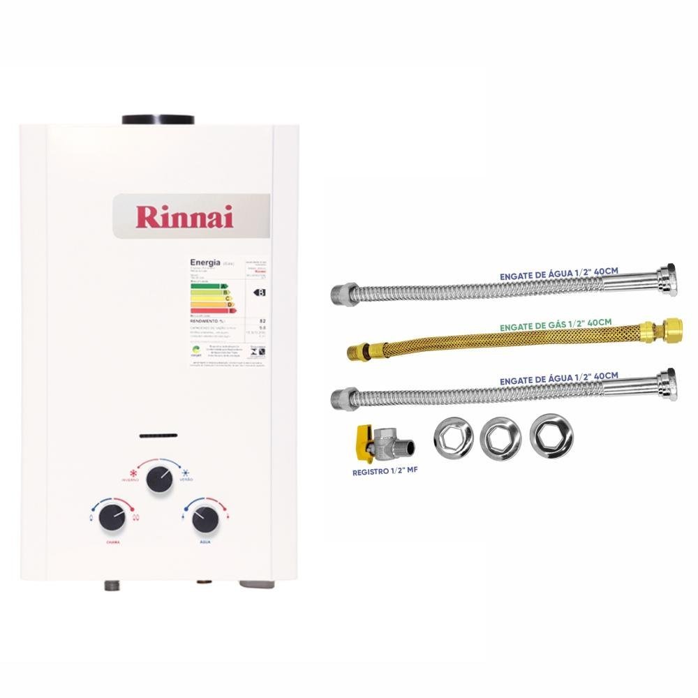 Aquecedor Rinnai 9 Litros Branco M90 Cfh Gn (mecânico) + Kit Ligação de 40cm - 1
