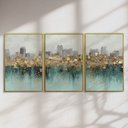 Ver imagem 3 de Quadro Decorativo Abstrato Verde e Dourado Kit 3 Quadros