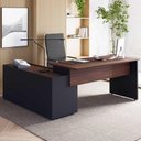 Ver imagem 1 de Mesa em L para Escritório Diretor 3 Gavetas MDF MDP 180cm Louro Preto F5 Office