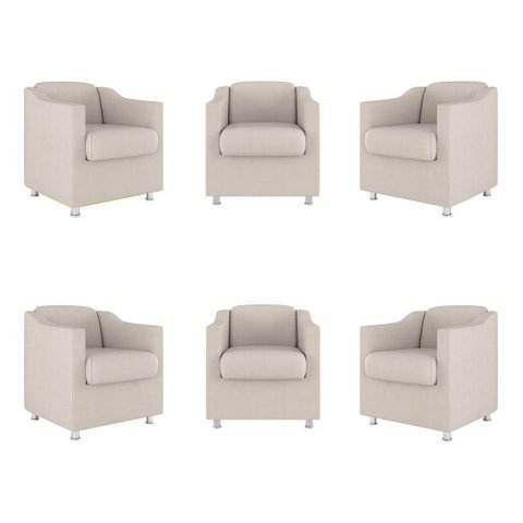 Kit 6 Poltronas Decorativas Tilla Consultório Recepção Sala Cor:bege