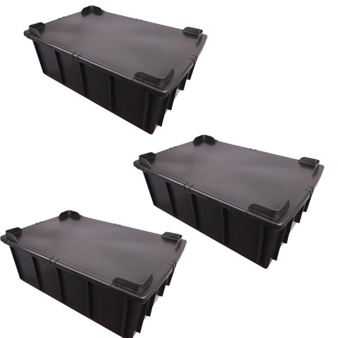 Caixa Plastica 36 Lts Empilhável Preta - Kit 3 Caixas com Tampa