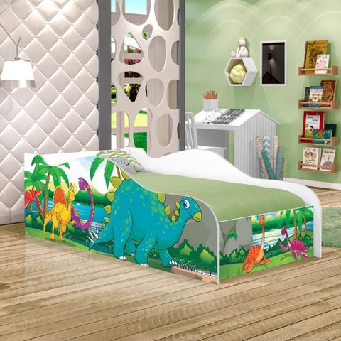 Cama Montessoriana Solteiro Dinossauro no Lago 100% Mdf Exploração para Quarto Infantil