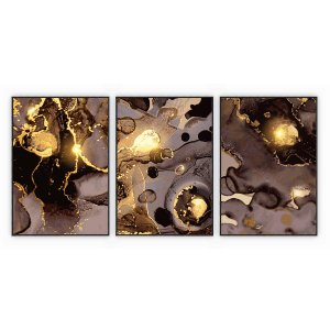 kit com 3 Quadros Decorativos Abstratos com Moldura e Vidro para Sala Quarto Escritório e Clínica 67