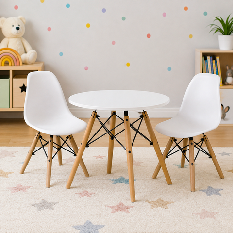 Conjunto Infantil Mesa Eames Branca 60cm com 2 Cadeiras Branca