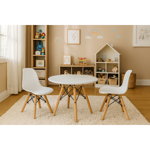 Conjunto Infantil Mesa Eames Branca 60cm com 2 Cadeiras Branca