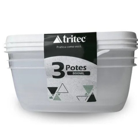 Kit 3 Potes Armazenar Freezer Micro-ondas Lava-louça 800ml:branco