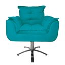 Ver imagem 2 de Poltrona Decorativa Estofada Base Giratória de Metal Opala Suede Azul Turquesa - LM DECOR