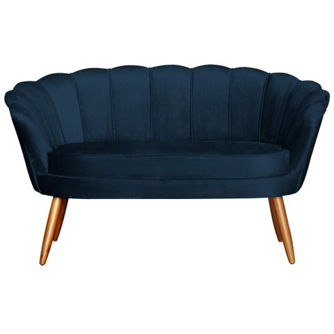 Namoradeira Decorativa Pétala Veludo Azul Marinho Pés Madeira Mz Decor