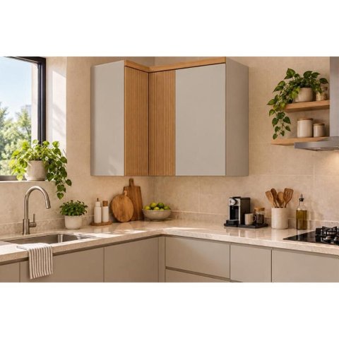 Módulo Cozinha Linea Allure Allure de Canto c/3 Portas 93cm Jequitiba/Gris Linea Brasil
