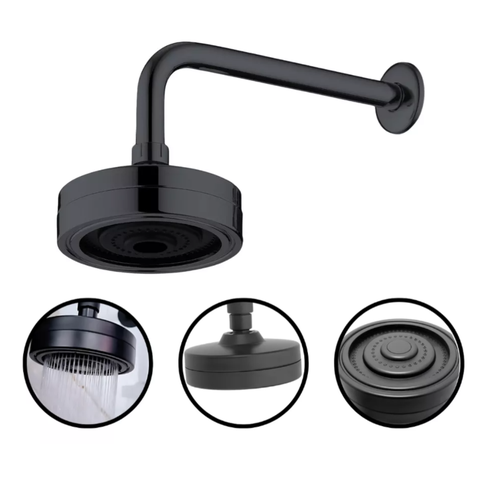 Ducha Chuveiro Redondo Articulado Abs Auto Limpante Tipo Acqua Plus Preto Fosco Gás Solar Piscina