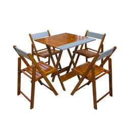 Conjunto Mesa Dobravel 70x70 em Madeira Robusta com 4 Cadeiras Silver - Castanho - 1