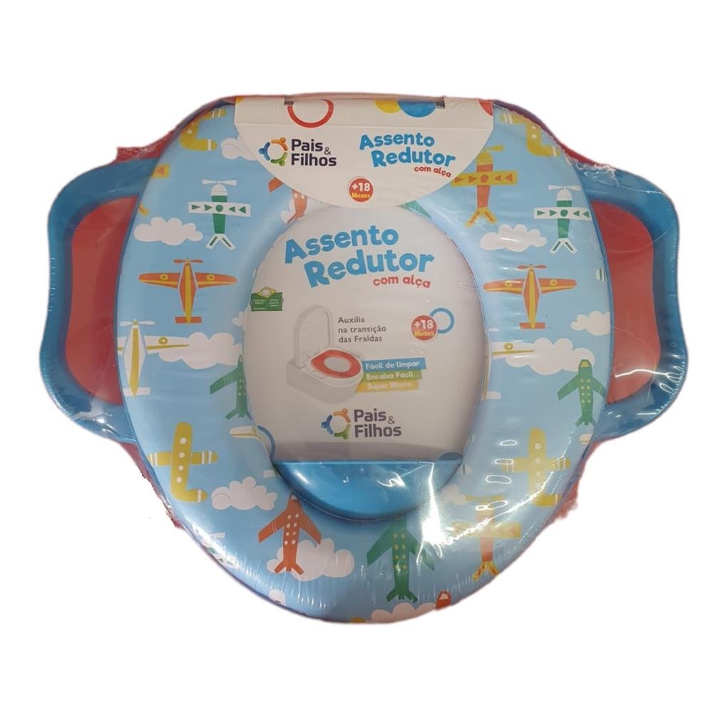 REDUTOR ASSENTO MACIO VASO SANITARIO INFANTIL BEBE COM ALÇA 24661 PAIS E FILHOS - AZUL AVIAO