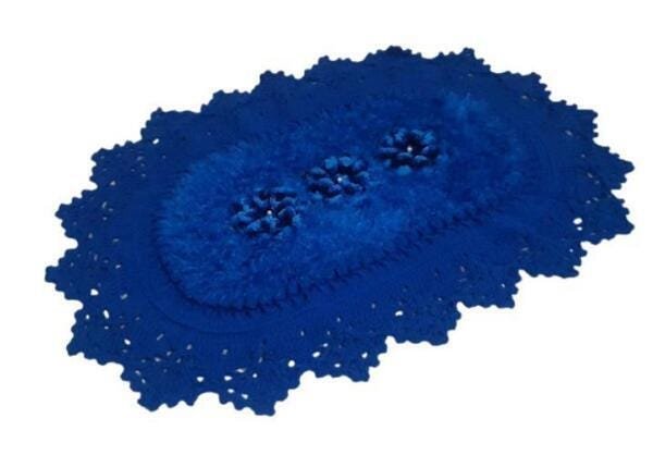 Tapete de Crochê Oval Azul Artesanal - 2