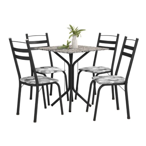 Conjunto de Mesa Thais 0,70m com 4 Cadeiras Artefamol Granito / Dark