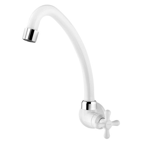 Torneira Cozinha Parede Abs Giratória Bica Móvel Alta Maruja 1130402 Viqua Branco / Cromado